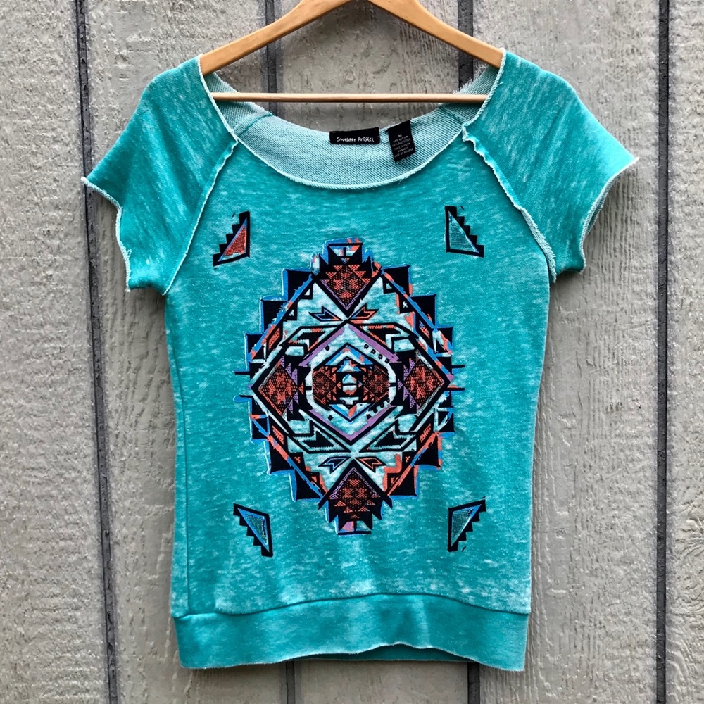Sweater Project tribal print short sleeve sweater